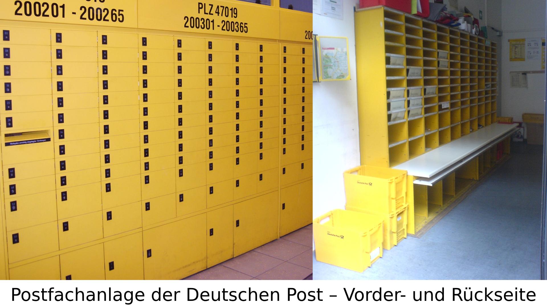 Postfachanlage der Deutschen Post – Vorder- und Rückseite